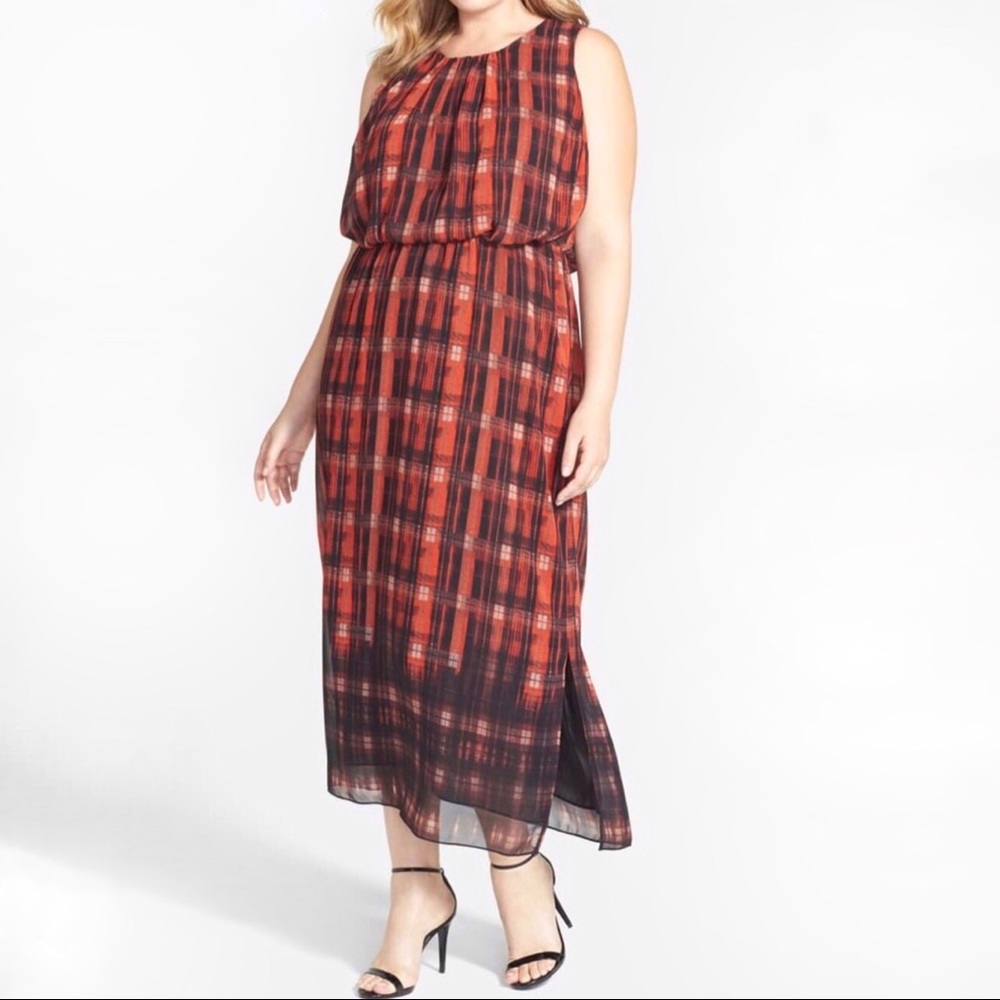 Vince Camuto Plaid Chiffon Maxi Dress Size 2X